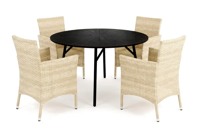 Tunis utomhus rund matgrupp 120 cm med 4 Thor utefåtöljer - Svart/Svart - Products - Utemöbler & utemiljö - Utegrupp - Matgrupp utomhus