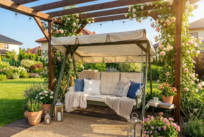 Landet Hammock utomhus gunga med tak 195x125x159 - Vit / Mörkgrön - Products - Utemöbler & utemiljö - Utesoffa - Hammock