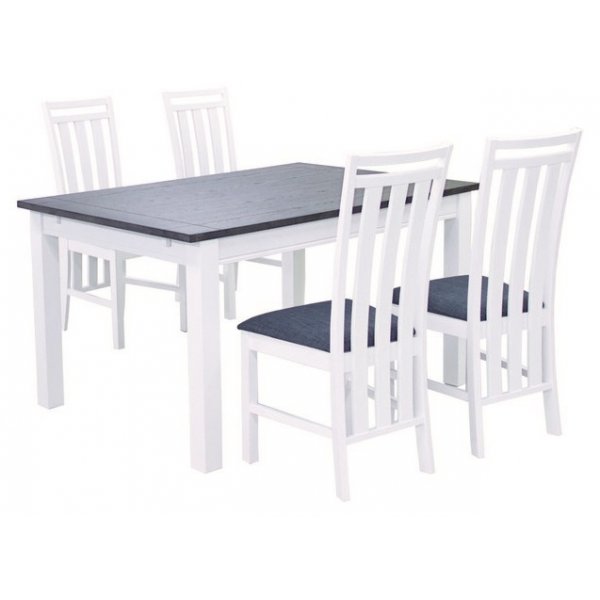 Skagen spisegruppe - Bord inklusiv 4 stk stole - Hvid/mrk egfiner