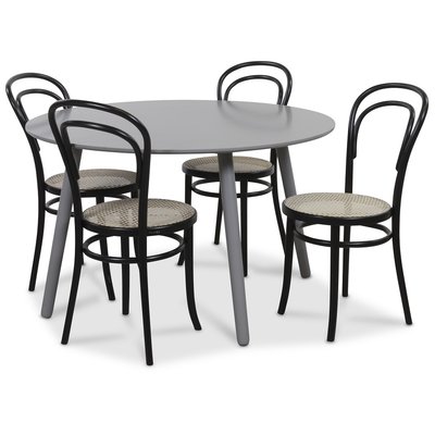 Rosvik spisegruppe gråt rundt bordet med 4 Thonet stole - grå / sort