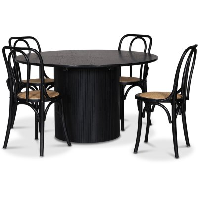 Nova spisebordsst, spisebord, der kan forlnges 130-170 cm inkl 4 stk. Samset stole i bjet tr - Sortbejdset eg