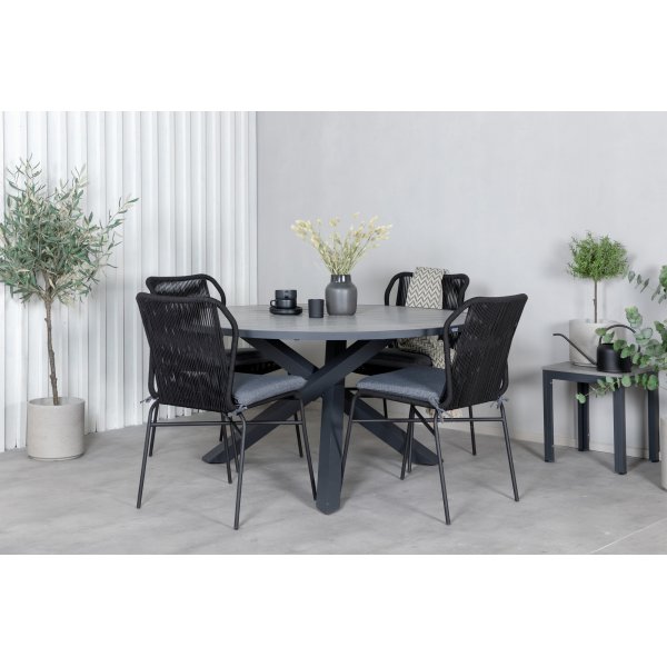 Parma udendrs spisest med 4 Julian stole - Sort/gr