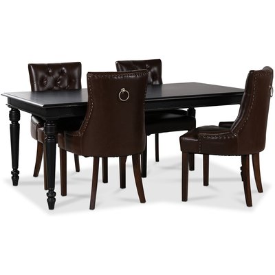 Paris spisegruppe sort bord med 4 stk Tuva stole i brun PU med baghndtag