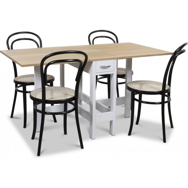 Signum spisegruppe Slagbord hvid/eg med 4 sorte Thonet no14