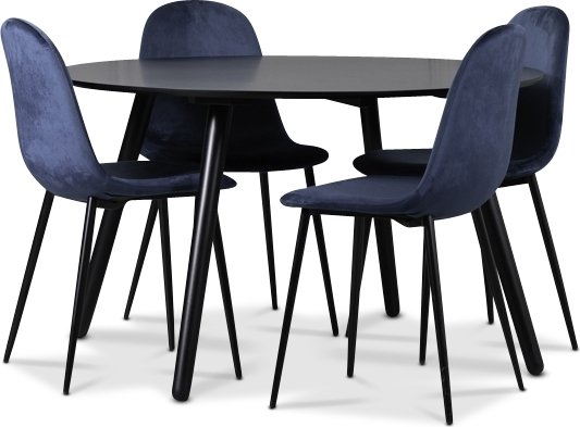 Rosvik spisegruppe, spisebord med 4 stk Carisma fljlstole - sort / bl + 4.00 x Servietringe