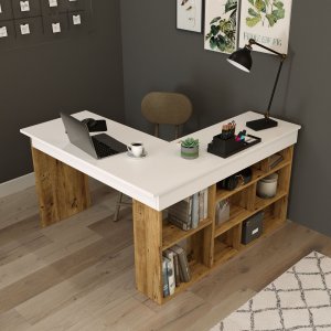 Tywin hjørne skrivebord 129x120 cm - Fyrretræ/hvid