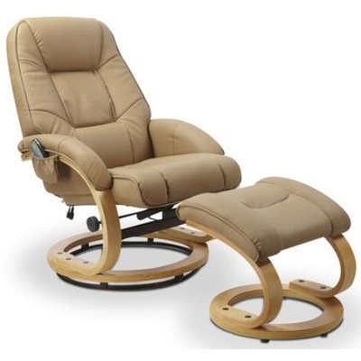 Lanzer massage-lænestol med fodskammel - Lysbeige (PU)