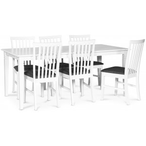 Sandhamn spisebordssæt; Bord 180x95 cm med 6 stk. Sandhamn stole - Grå / Hvid + Pletfjerner til møbler