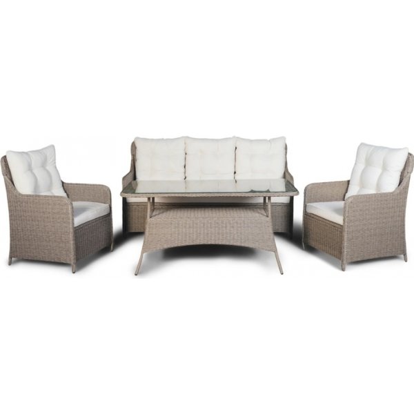 Ljus udendrs gruppe; 3-personers sofa med bord og lnestole - Beige kunstrattan
