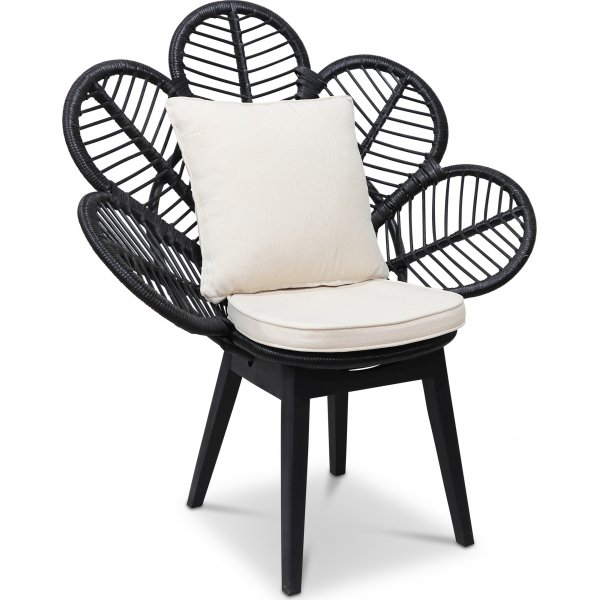 Peacock sort rattan lnestol med hynde