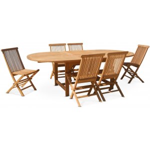 Edenryd spisebordssæt ovalt spisebord butterfly-funktion 180-240 cm inkl. 6 stk. Edenryd stole - Teak + Træolie til møbler Edenryd spisebordssæt ovalt spisebord butterfly-funktion 180-240 cm inkl. 6 stk. Edenryd stole - Teak + Træolie til møbler