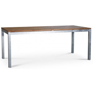 Alva spisebord 190x90 cm - Teak / Galvaniseret stl + Tekstilrensning til mbler