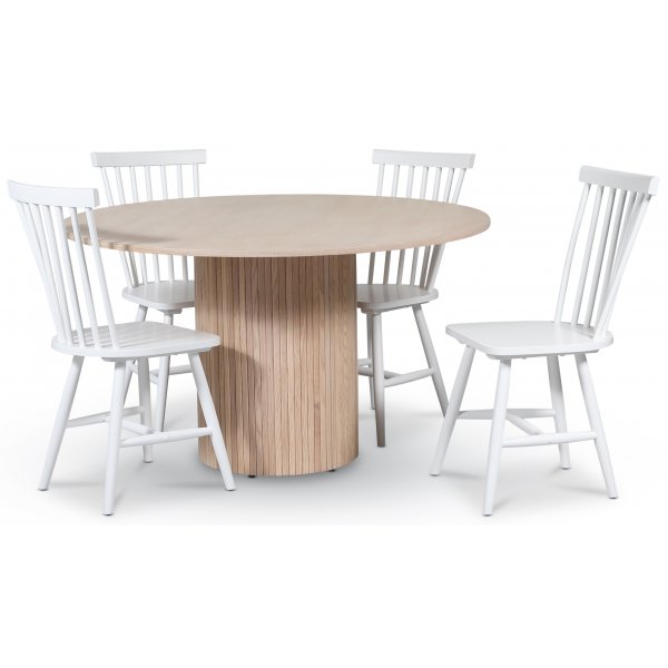 Pose spisebordsst: Bord 130 cm inkl. 4 stk. hvide pindestole - Whitewash