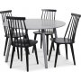 Rosvik spisegruppe grt rundt bordet med 4 sorte Dalsland Pinn stole - gr / sort