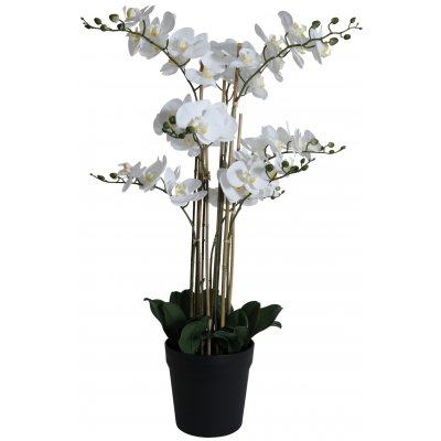 Kunstig plante - Orkid 9 opstammet H90 cm - Hvid