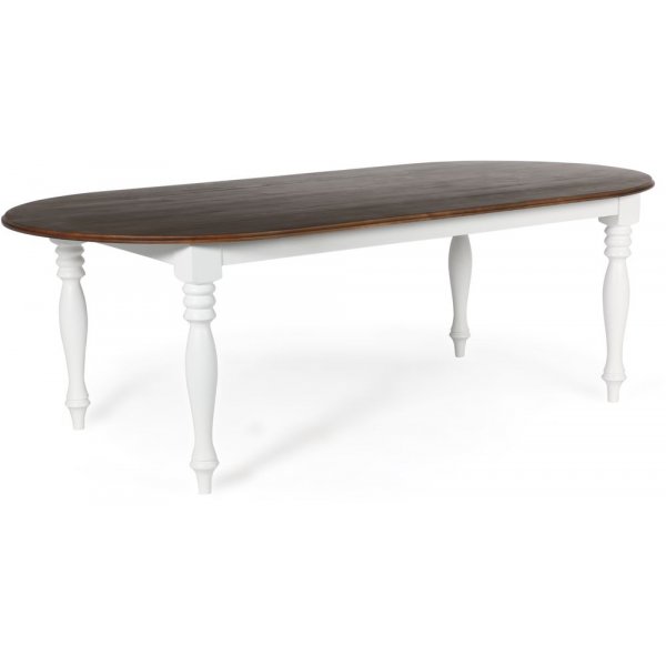 Victoria stort ovalt spisebord 230x110 cm - Hvid/Brun bejdse