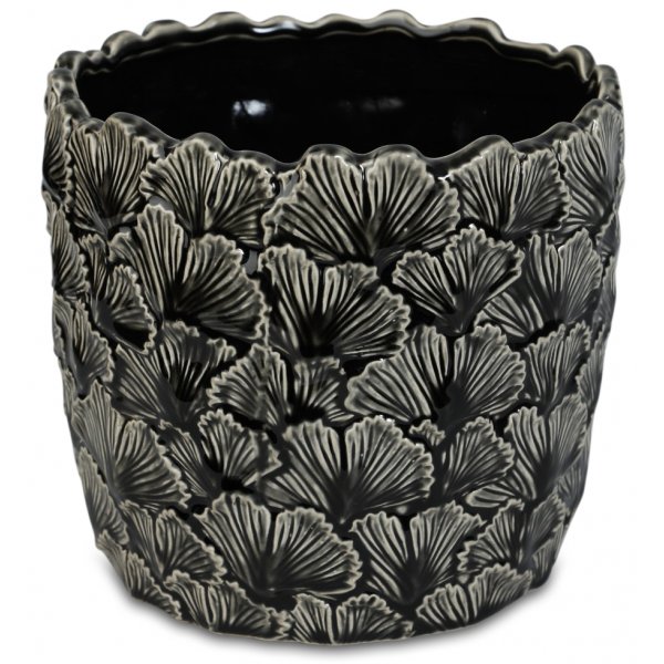 Krukke Ginkgo H16 cm - Sort
