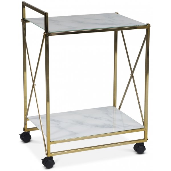 Serveringsvogn Paladium - Messing / Hvidt marmor glas