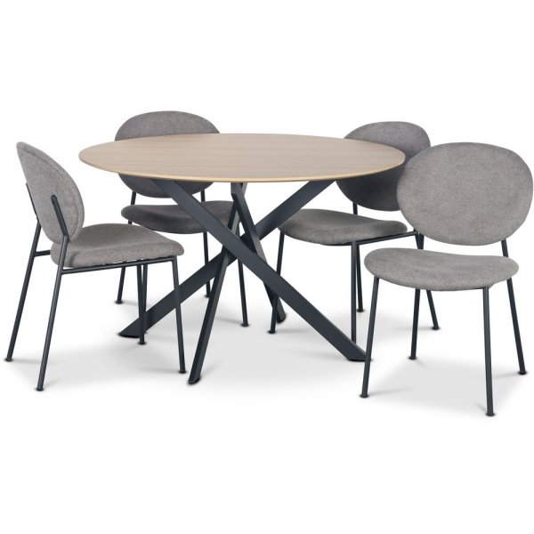 Hogrn spisebordsst 120 cm bord i lyst tr + 4 stk. Tofta gr stole