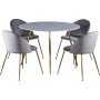 Deco spisegruppe 110 cm rundt bord + 4 stk Art stole gr fljl / Messing