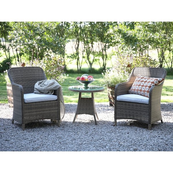 Mercury loungest med lnestole og rundt sidebord - Polyrattan