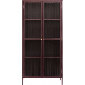 Dobb bordeaux metalskab med glaslger H190 cm