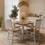 Spisegruppe: Lck spisebord, rundt - hvid / olieret eg + 4 Selma stole - hvid / olieret eg