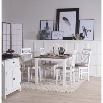 Dalars spisebordsstol med sde i egetr og kryds i ryggen - Hvid/olieret Eg + Mbelfdder