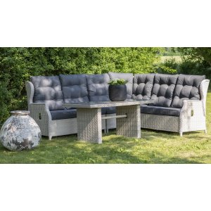 Wembley hjrnesofa med bord (Recliner) - Lys kunstrotting