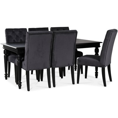 Paris spisegruppe 180 cm bord sort + 6 Ventos spisestole grt fljl