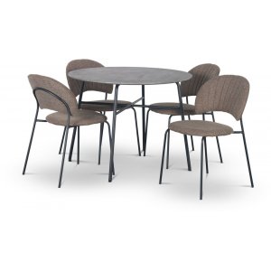 Tofta spisebordsst 100 cm bord i betonimitation + 4 stk. Hogrn brune stole