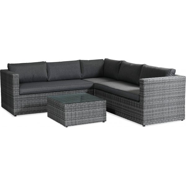 Sardinia hjrnesofa med bord i polyrattan - Grmeleret