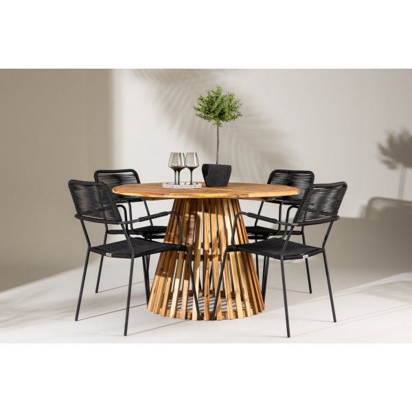 Lumpur udendrs spisest med 4 Lindos spisestole - Natur/Sort