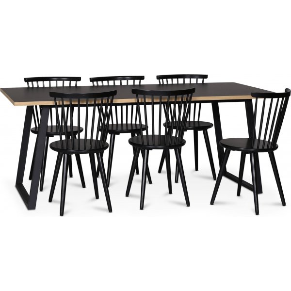 Edge 3.0 spisebordsst 190x90 cm inkl. 6 stk. sorte pindestole Castor - Sort Hjtrykslaminat (HPL)