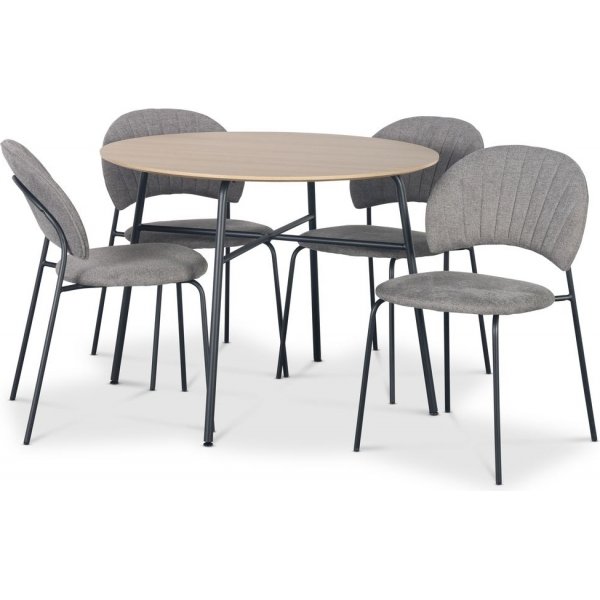Tofta spisebordsst 100 cm bord i lyst tr + 4 stk. Hogrn gr stole