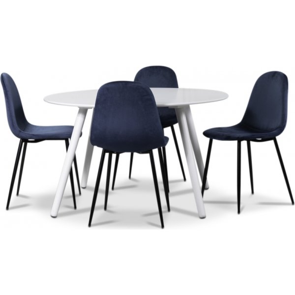 Rosvik spisegruppe, spisebord med 4 stk Carisma fljlstole - Hvid / Bl + 3.00 x Mbelfdder