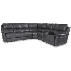 Enjoy recliner-hjrnesofa - 6-pers. (elektrisk) i gr imiteret lder (model V)