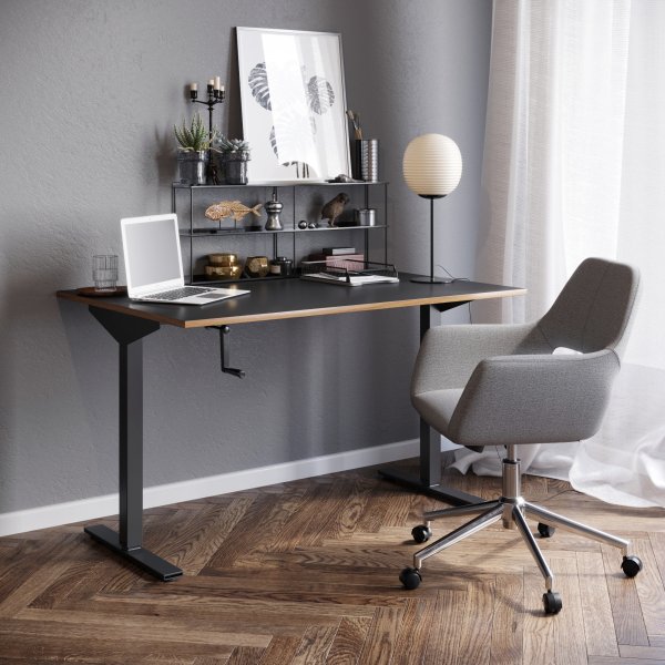 Wedge skrivebord manuel hve-/snkefunktion - Sort HPL (Hjtrykslaminat)