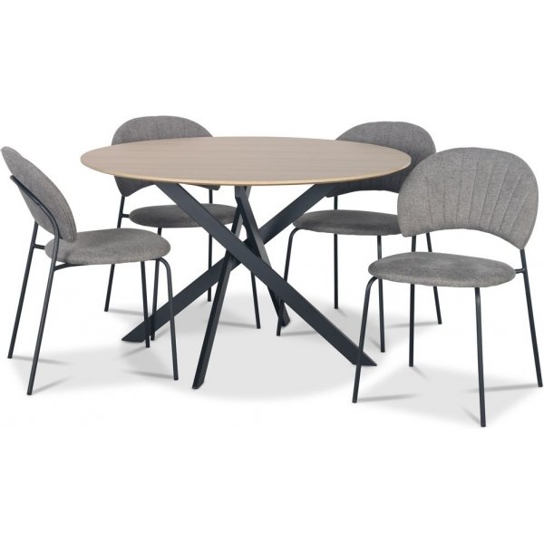 Hogrn spisebordsst 120 cm bord i lyst tr + 4 stk. Hogrn gr stole