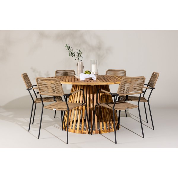 Tucumn udendrs spisest med 6 Lindos stole - Natur/Sort/Latte