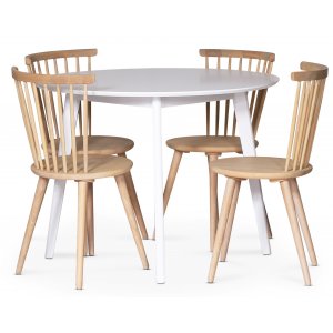 Sandhamn spisebordsst; Rundt spisebord med 4 stk. Castor spisebordsstole i whitewash + Pletfjerner til mbler