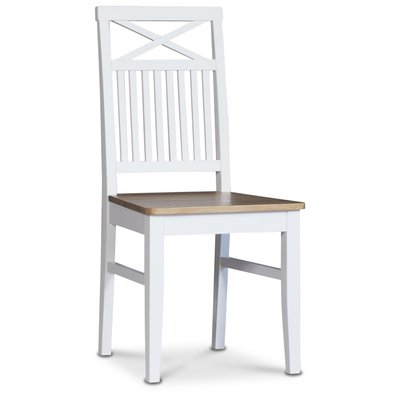 Dalarös spisebordsstol med sæde i egetræ og kryds i ryggen - Hvid/olieret Eg + Møbelfødder