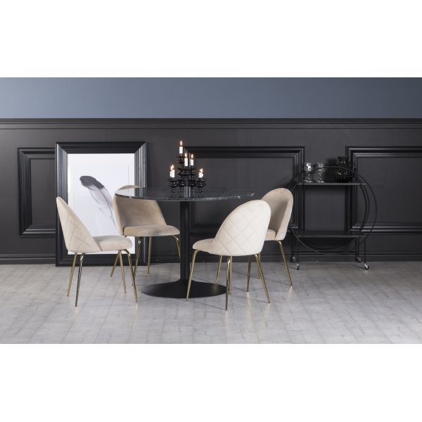 Plaza spisegruppe, marmorbord med 4 stk Plaza fljlsstole - Beige/Gr/Sort