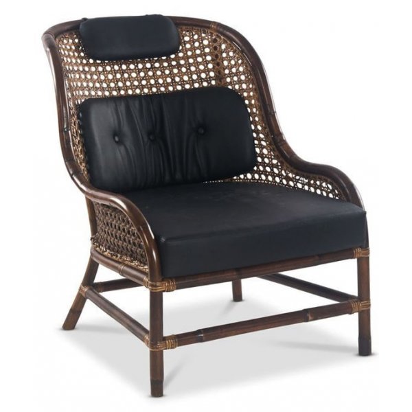Anton lnestol i rattan - Brunbejdset / Sort PU