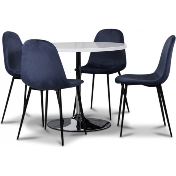Tiana spisegruppe, rundt spisebord med 4 stk Carisma fljlstole - Hvid / Bl
