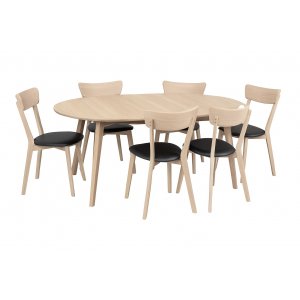 Spisebordssæt Genova spisebord 110-160 cm inkl. 6 stk. Amino stole - Hvidpigmenteret / sort øko-læder + 4.00 x Møbelfødder Spisebordssæt Genova spisebord 110-160 cm inkl. 6 stk. Amino stole - Hvidpigmenteret / sort øko-læder + 4.00 x Møbelfødder