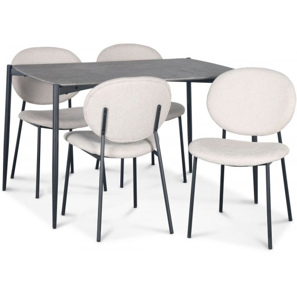 Lokrume spisebordsst 120 cm bord i betonimitation + 4 stk. Tofta beige stole