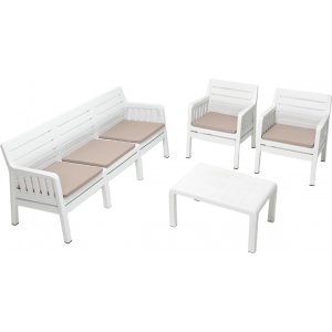 Lara loungegruppe med 3-personers sofa, 2 lnestole og bord - Hvid