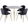 Deco spisegruppe 110 cm omkring bordet + 4 stk Art stole sort fljl / Messing