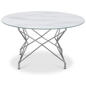 Sofabord Star 90 cm - Hvidt marmoreret glas / Forkromet understel